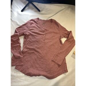 Bass Top Womens L Henley Long Sleeve Soft AF Cozy Stretch Rose  V Neck  Sexy 349